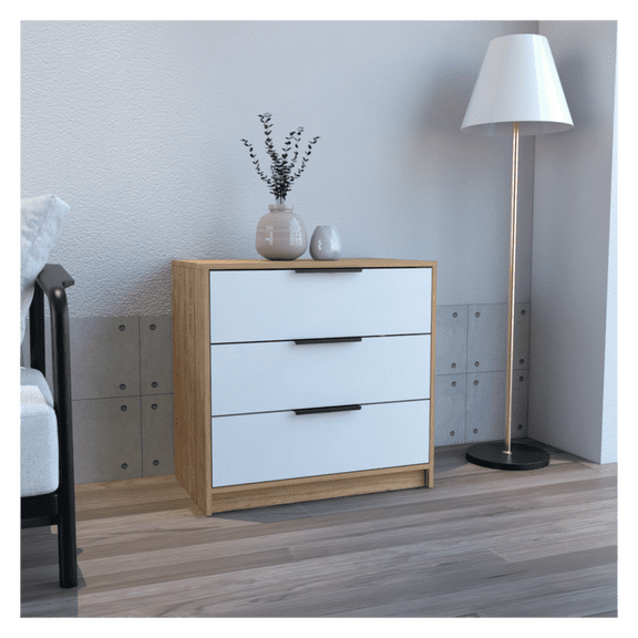 Dresser 27"H, 3 Drawers with Superior Top, White / Light Oak Finish