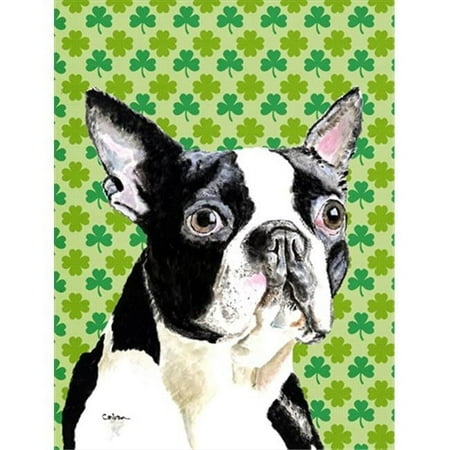 40 x 40 in. Boston Terrier St. Patricks Day Shamrock Portrait House Size Canvas Flag