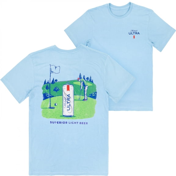 Michelob Ultra Green Fields Golfing Blue Colorway Front and Back T-Shirt-Small