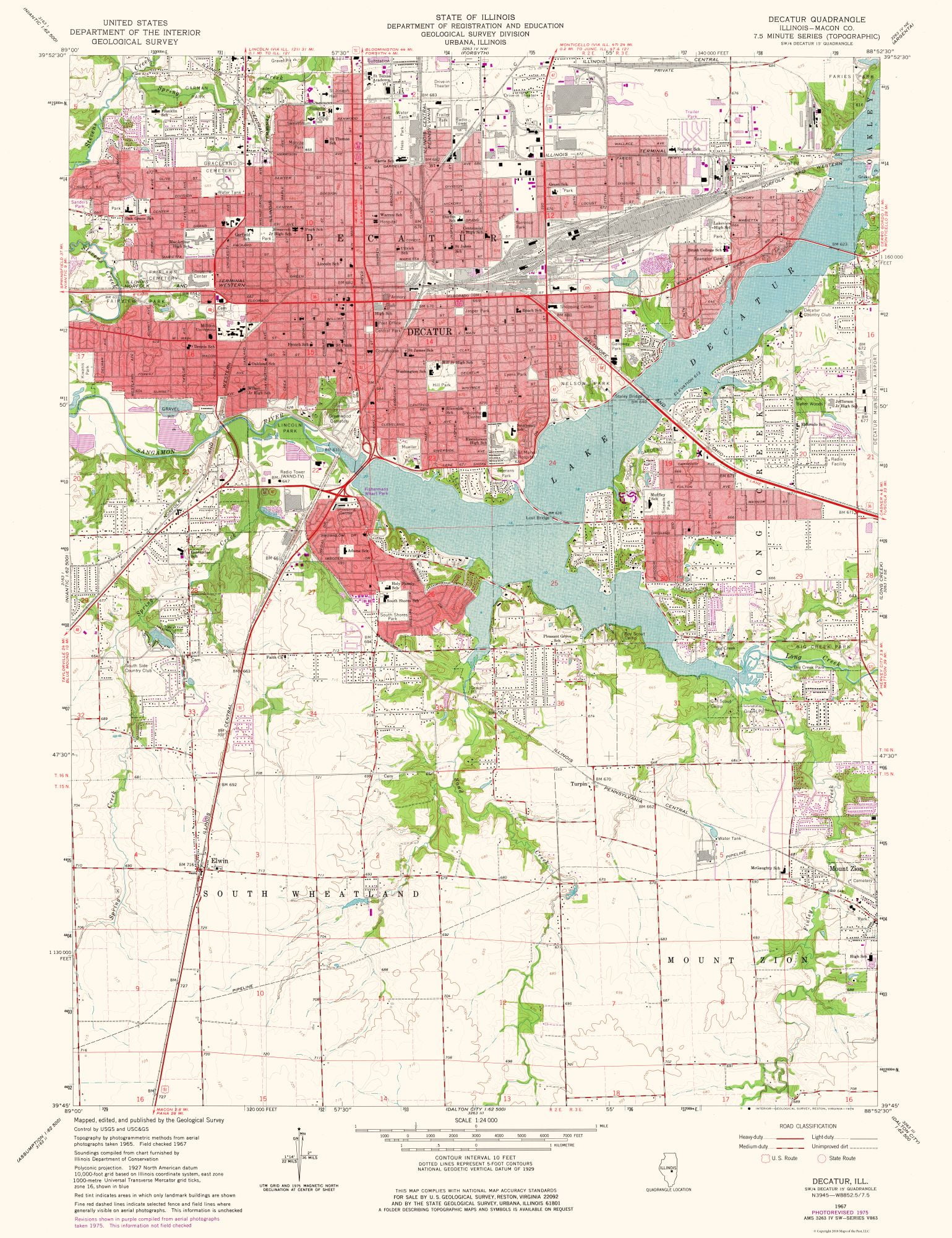 Topo Map - Decatur Illinois Quad - USGS 1975 - 23.00 x 29.90 - Glossy 