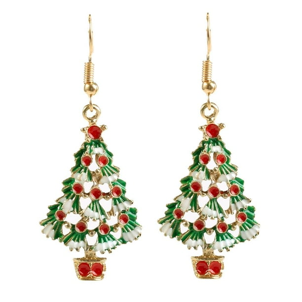 1 par de pendientes de Navidad, regalos de joyería de vacaciones para mujeres y niñas, gota de joyería árbol de Navidad Yuyangstore pendiente de tema navideño