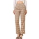 thumbnail image 1 of Pantalones largos rectos de cintura elástica con botones y cremallera de cuadros para mujer Inspire Chic en color caqui claro y marrón, 1 of 8