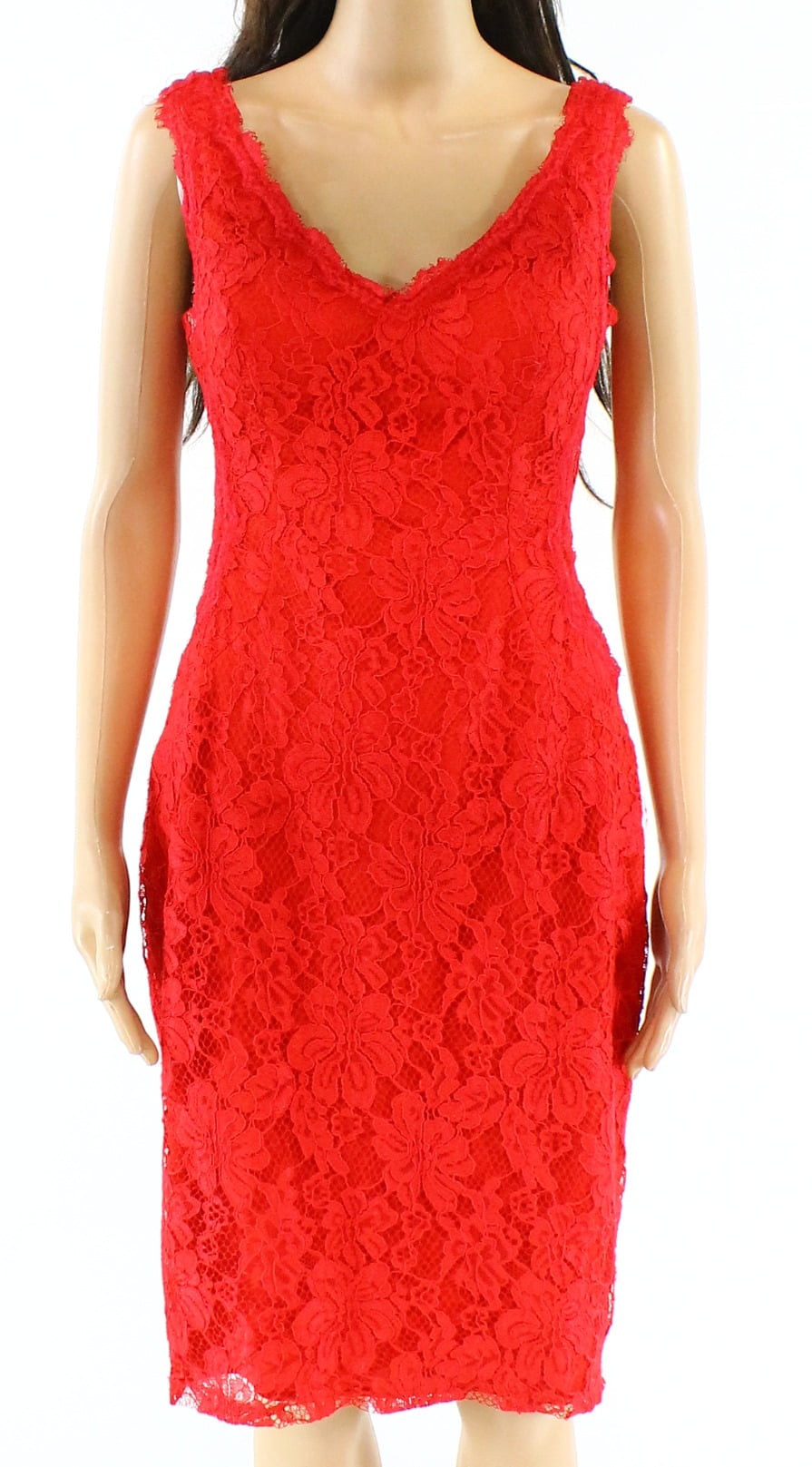 Xscape Xscape NEW Bright Red Womens Size 10 Scallop Floral Lace
