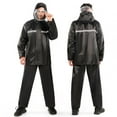 thumbnail image 4 of 2Pcs/Set Raincoat Pants Set Hoodie Buttons Outdoor Working Rainproof Oxford Cloth Rainwear Set with Reflective Strip (black,2XL), 4 of 7