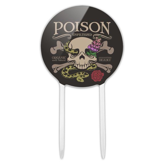 Acrylic Poison Skull and Crossbones with Snake Foxglove Cake Topper Party Decoration for Wedding Anniversary Birthday Graduation