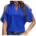 thumbnail image 2 of Kayannuo Blouses for Women Tee Shirts for Women Women's Solid V-neck Off Shoulder Sleeved Women's Top Short Sleeved V-neck Top/shirt, 2 of 3