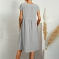 thumbnail image 3 of Wycnly Formal Dresses for Women Casual Pocket Loose Smocked Swing Tunic Tshirt Knee-Length Dress Round Neck Short Sleeve Solid Summer Midi Dresses Gray L Clothes, 3 of 5