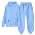 thumbnail image 3 of BRGZLK Girls Sweatsuit Sets Fall Clothes 2026 Casual Comfort Solid Color Long Sleeve Hooded Pollover Sweatshirt and Wide Leg Sweatpants Tracksuit Teen Trendy Clothes Light Blue 4-5 Years, 3 of 8