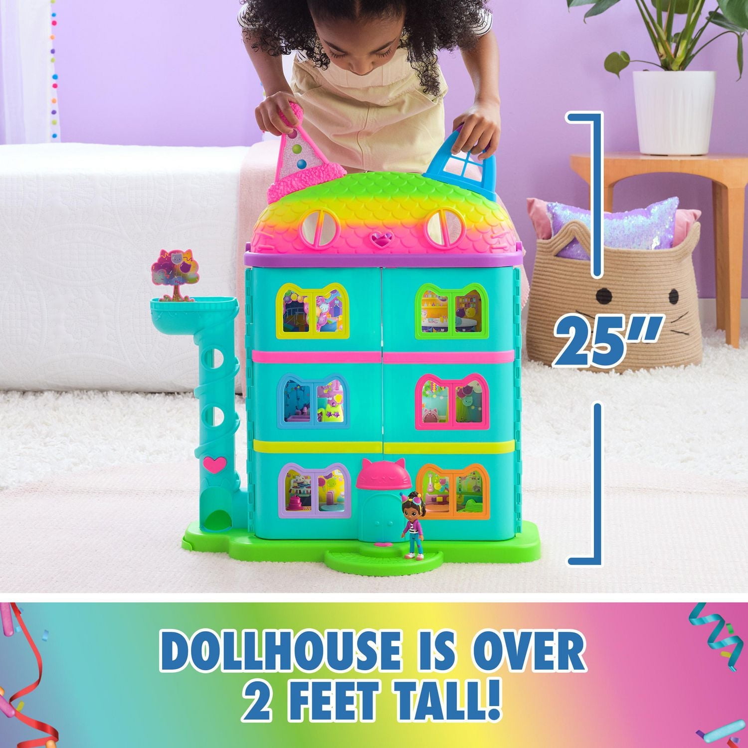 Gabby’s Dollhouse, 15-Piece Rainbow-Themed, Celebration Dollhouse, Toy Figures, Doll House Furniture & 10 Sounds, Kids Toys for Girls & Boys Ages 3+