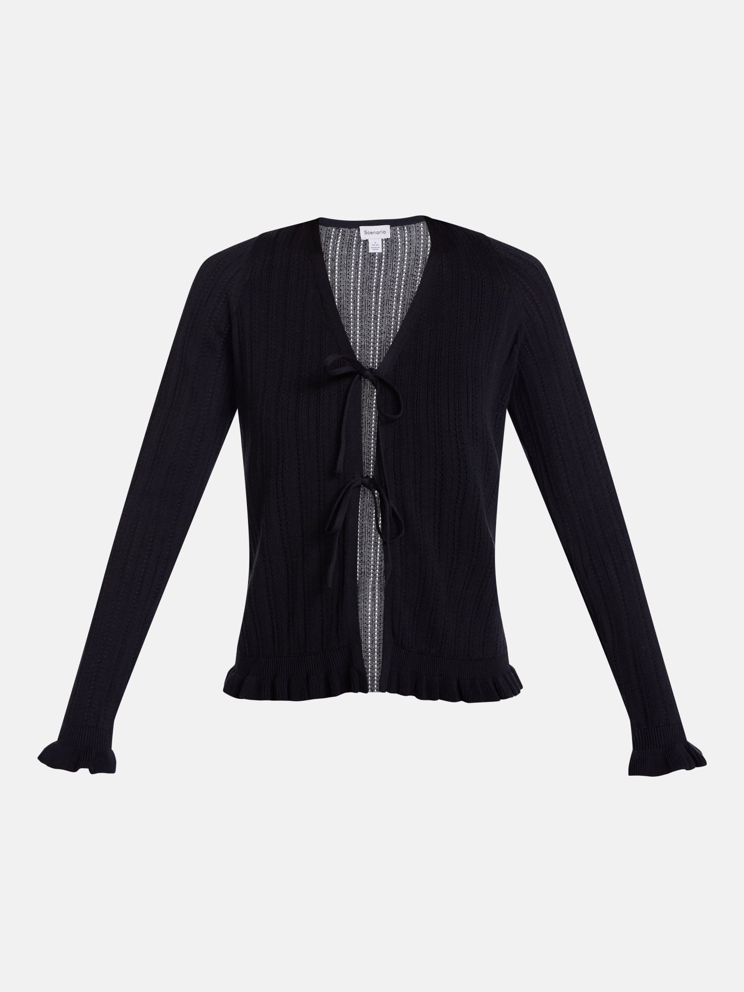 Scenario Women's Eyelet Tie Front Cardigan, Lightweight, Sizes XS-XXXL