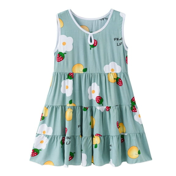 VERUGU Girls Dresses Toddler Kids Baby Girls Fashion Cute Sleeveless Sweet Print Ruffle Dress