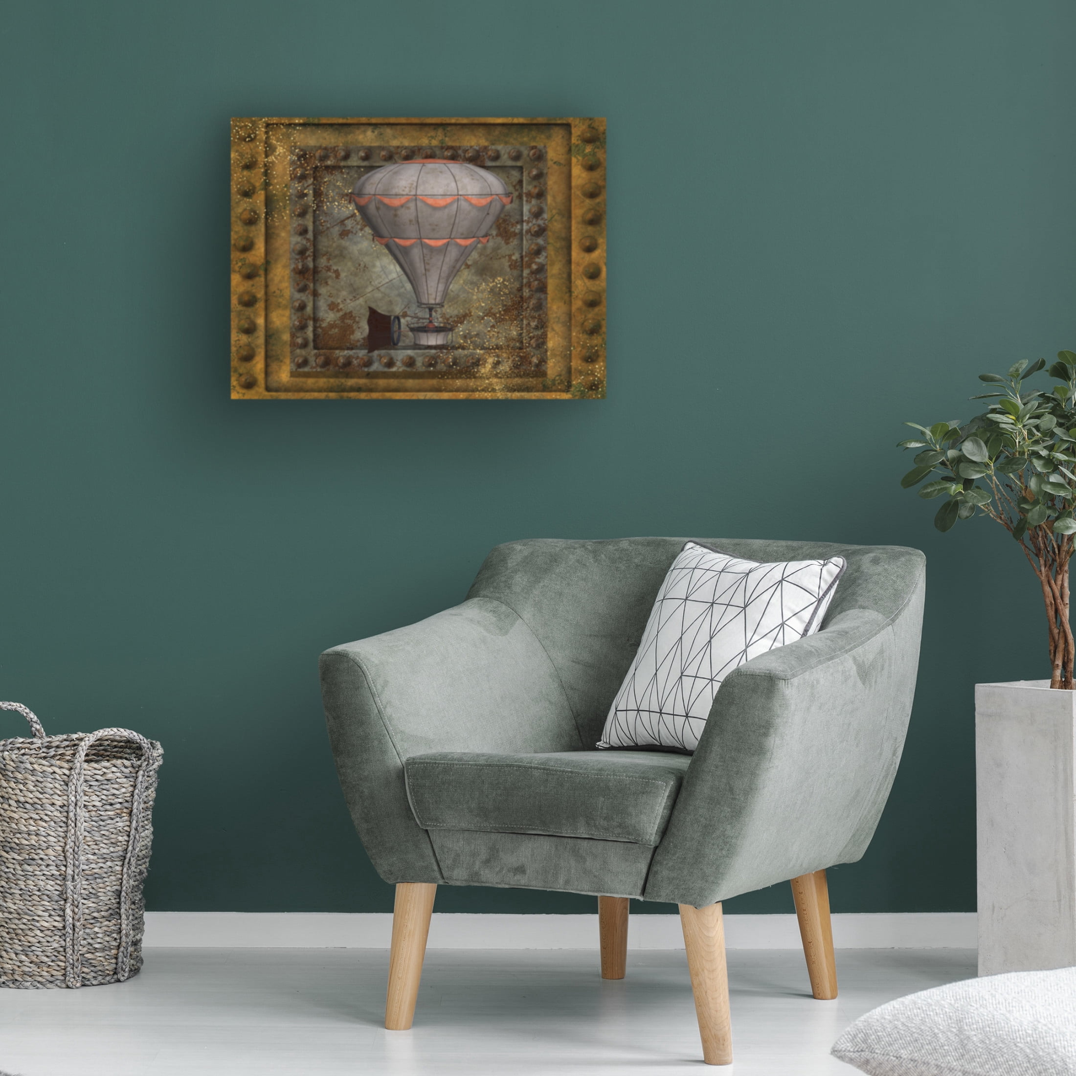 Canvas Wall Art - Tina Mitchell 'Steampunk Hot Air Balloon' Wall Art for Living Room, Bedroom, or Office Décor by Trademark Fine Art - 47 x 47 Inches