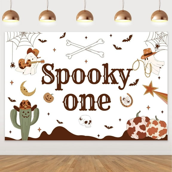 Halloween Western Cowboy Theme Spooky One Backdrop 1st Birthday Party Decorations Cactus Pumpkin Background Photo Booth Props Banner for Halloween Western Cowboy 1st Birthday Party Decor Favors 5x3ft