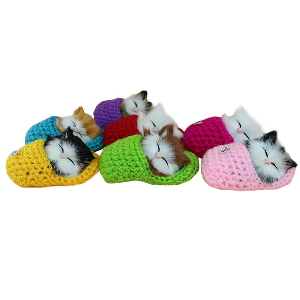 7Piece Set of Sleeping Cats In Slippers OpenEyed Cat Doll Furry Mini