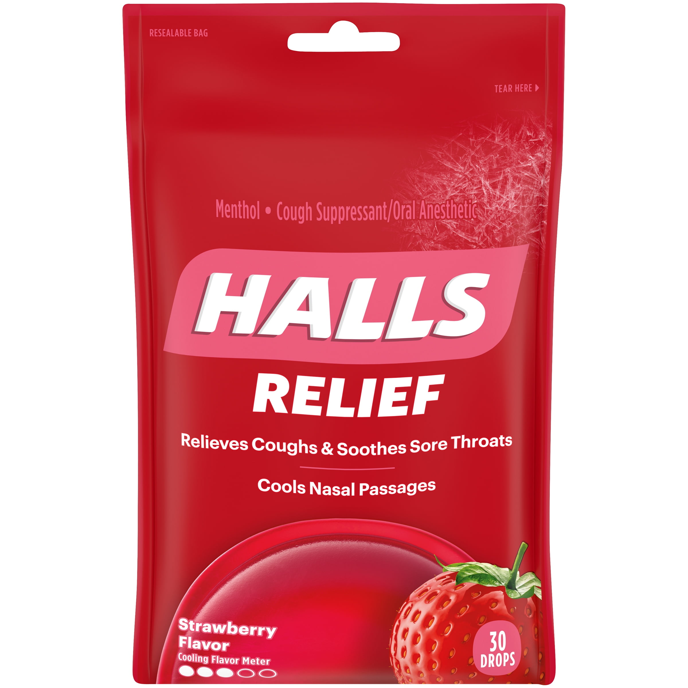 Halls Relief Strawberry Flavor Drops, 30 count