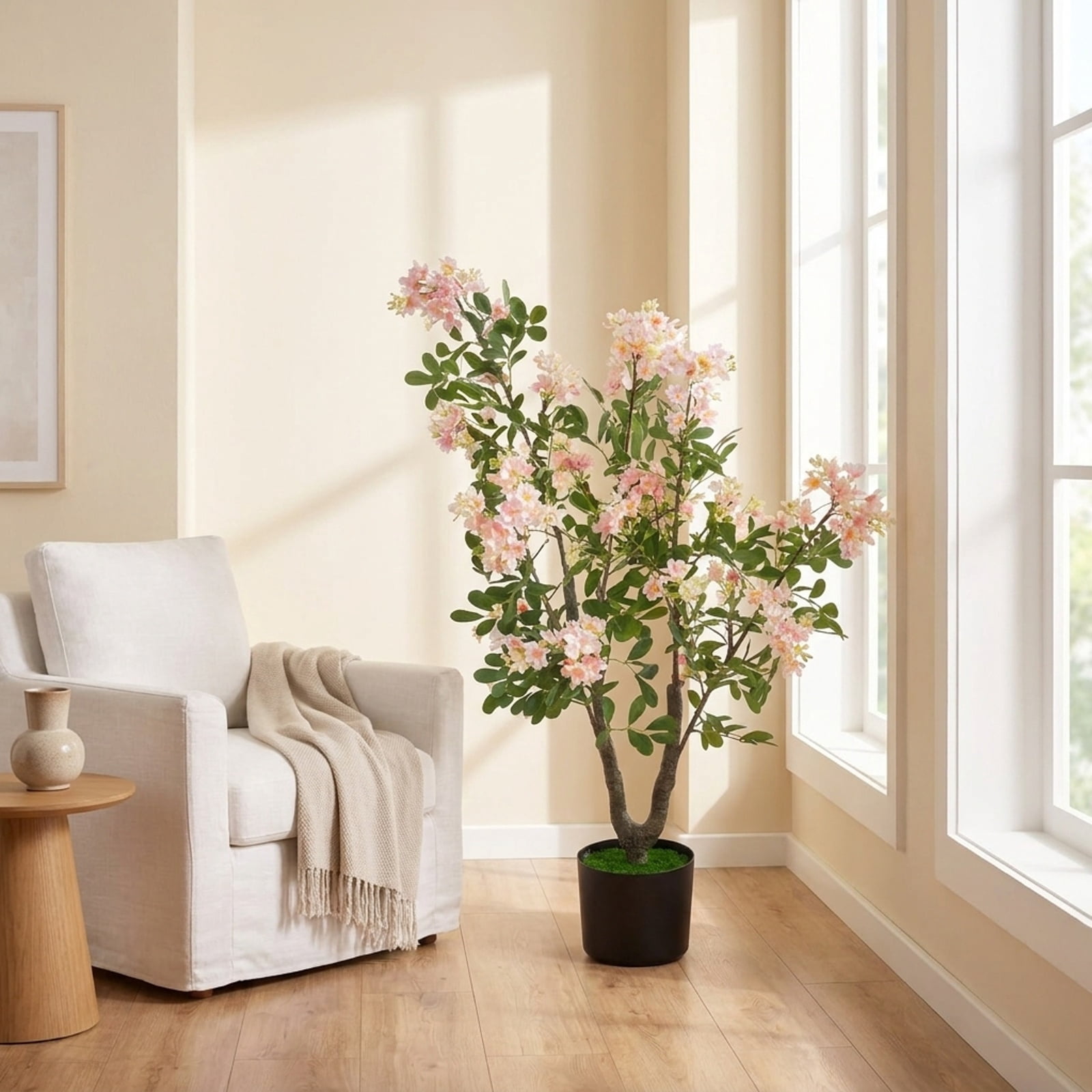 Vebreda Artificial Plant Decor, 36" Set of 1 Artificial Impatiens Tree with Mini Fruits and Silk Flowers, Charming & Lifelike Appearance