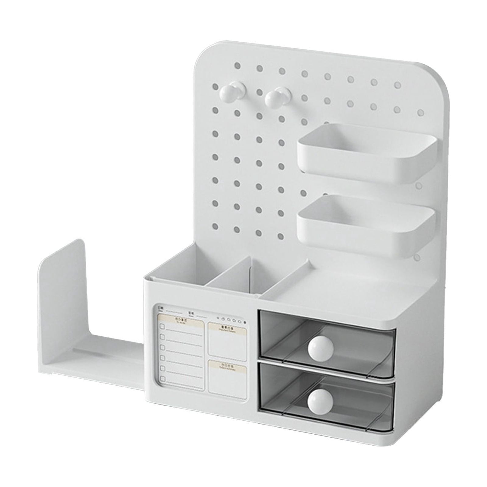 Horivan Desk Pegboard Organizer with Retractable Stand Plastic Storage Box for Office Supplies Home Office Dorm Desk Organizer, Space Saving Desk Accessories