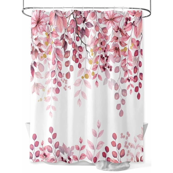 Boanket Polyester Fabric Pink Eucalyptus Shower Curtain, Gold Branches Vintage Flower Plant Waterproof Bathtub Curtain Bathroom Decor Set with Hooks 72 x 72 Inches,
