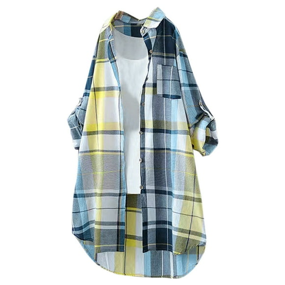 UJNDER Women's Striped Long Sleeve Shirt Cardigan Loose Shirt Sun Protection Thin Jacket T Shirt Tops for Women Lightweight Cover-Up Yellow XL