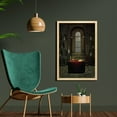 thumbnail image 2 of Gothic Wall Art with Frame, Fantasy Theme Spell Casting Warlock Witch Skulls on Shelves Candles Spooky Scenery, Printed Fabric Poster for Bathroom Living Room, 23" x 35", Red Brown, by Ambesonne, 2 of 2