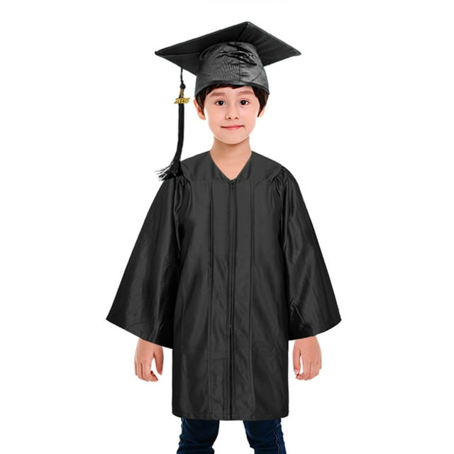 TOPTIE Unisex Kindergarten Kids Graduation Set Gown Cap Tassel 2025-Black-M