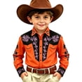 thumbnail image 4 of Boys Tshirts Lapel Cartoon Print Long Sleeve Button Down Shirt for Denim Boys' Tops Tees Shirts Orange 4 Years-5 Years, 4 of 4