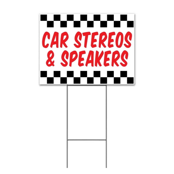 Car Stereos & Speakers (18" x 24") Yard Sign, Includes Metal Step Stake