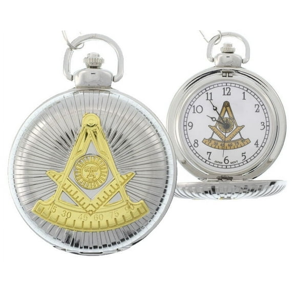 Masonic Past Master Pocket Watch - Duo-tone Steel Gold - Square & Compass Design