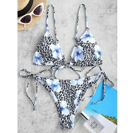 

Finelylove Swimsuits Padded Sport Bra Style Bikini Blue L