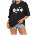 thumbnail image 3 of T Shirts for Women Short Sleeve Crewneck Floral Print Graphic Tee Summer Simple Drop Shoulder Breathable Casual Tops Black L, 3 of 5