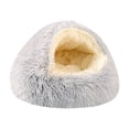 thumbnail image 2 of Cozy Cat Bed - Cozy Cocoon Pet Bed,Round Plush Fluffy Hooded Cave,Indoor/Outdoor,Waterproof & Washable,Calming Anti-Anxiety Design - 19.6 Inch,Grey, 2 of 9