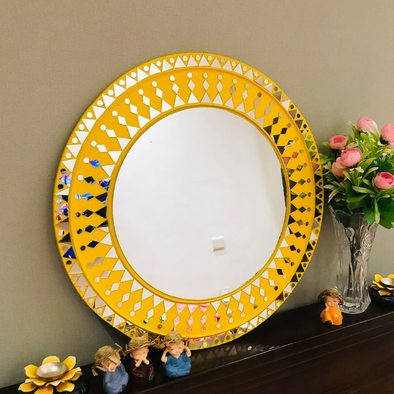 Decorative Round Mirror, Mirror Work, for Living Room, for Bathroom, Wall  Decor Item, Handmade Artwork, Gifting Item, Hand-painted Artwork 