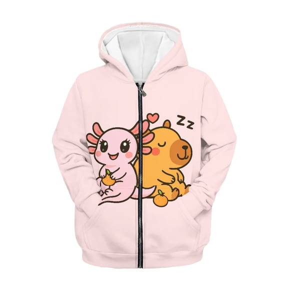 chaqlin Axolotl Hoodies for Girls 6-7 Cute Capybara Zip Up Hoodie Sweatshirt Casual Long Sleeve Hooded Jackets Kids Full Zip Sport Coat with Kangaroo Pocket Fall/Winter Fashion Clothing