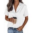 thumbnail image 3 of PRETTYGARDEN Womens Summer Button Down Shirts Short Sleeve Work Tops Dressy Satin Blouses Spring Business Casual Outfits, 3 of 8