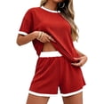 thumbnail image 7 of Womens Ribbed Knit Two-Piece Set Casual Short Sleeve T Shirt And Shorts Matching Outfit With Contrast, 7 of 7