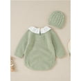 thumbnail image 5 of Franhais Baby Girls Jumpsuits Outfit Patchwork Ruffle Collar Long Sleeves Knitted Romper+Beanie Hat, 5 of 9