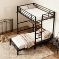 thumbnail image 6 of Eyisean Twin Over Twin Size Bunk Beds, Heavy Duty Metal Bunk Frame with Desk, Storage Drawers, Safety Guardrails & Padded Ladder, Twin Over Twin Bunk Bed for Teens, Adults, No Box Spring Required, 6 of 7