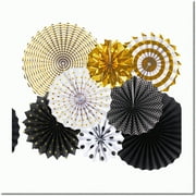 Golden Gala Party Fan Set - 8 Elegant Black and Gold Paper Fans for Clroom, Home, and Photo Backdrop Decorations