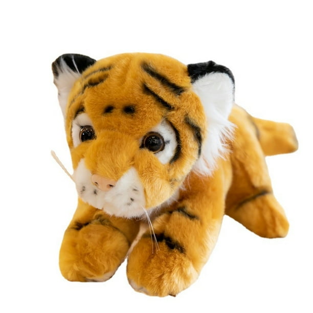 Juguete de peluche de simulación de tigre con dibujos animados de niña marrón, 15 cm