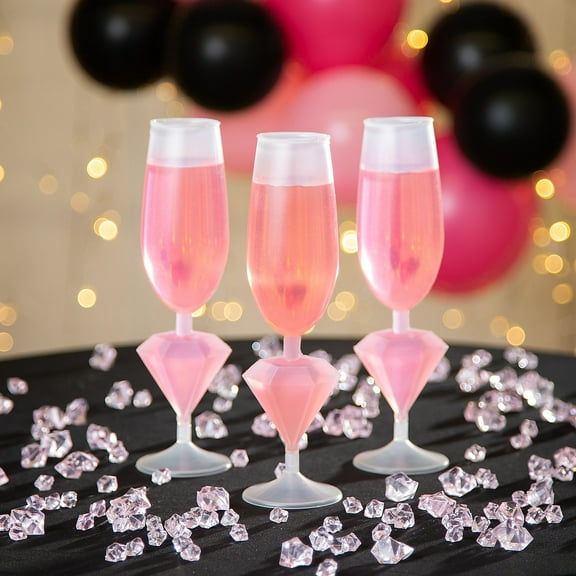 Fun Express Diamond-Shaped Stem BPA-Free Plastic Champagne Flutes - 12 Count