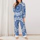 thumbnail image 2 of Balery Blue Watercolor Conjunto de Pijama con Estampado para Mujer, Conjunto de Dos Piezas con Manga Larga, Ropa de Dormir Suave con Bolsillos, Pijamas Cómodos-Small, 2 of 7