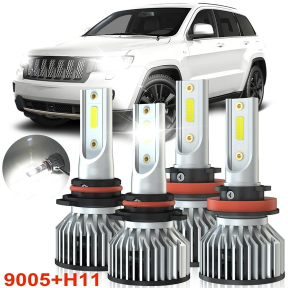 For Jeep Grand Cherokee 2011-2017 LED Headlights 12000LM 9005 High Beam H11 Low Beam Led Bulbs 4pcs