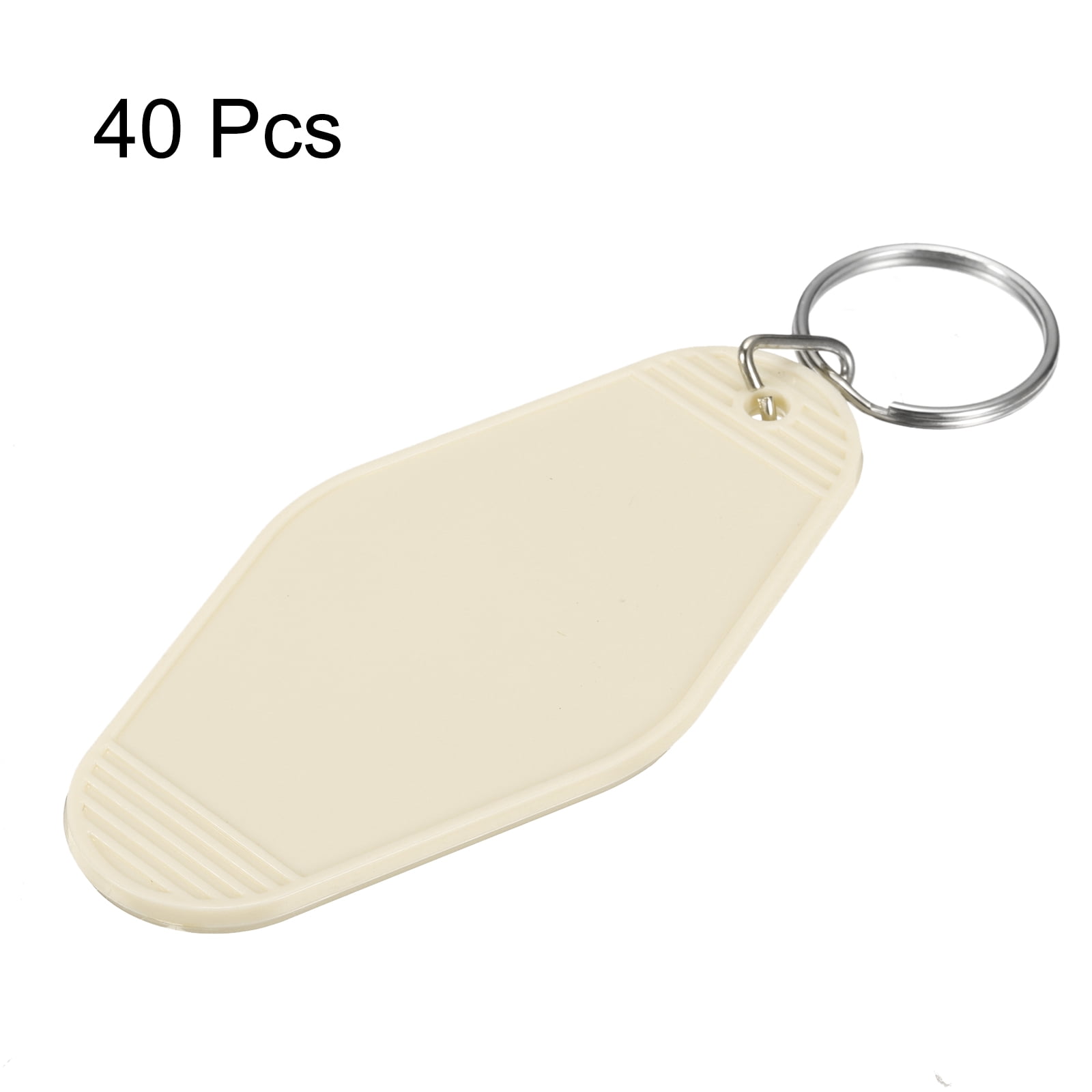 40pcs Hotel Keychains Blank, Vintage Plastic Rhombus Motel Keychains Hotel Key Tags Key Rings, Apricot