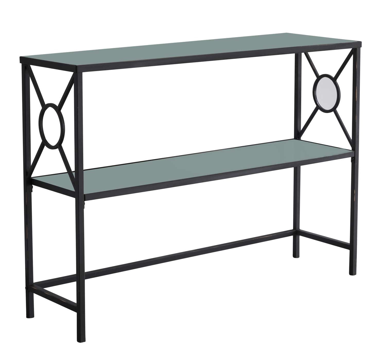 Kings Brand Furniture Black Metal Entryway Console Table with Glass Top & Shelf