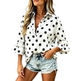 thumbnail image 2 of Yrmaups Women Loose Fit Button Down Blouse, Polka Dot Collared Ruffle Sleeve Top, Soft Breathable Cotton Casual Tee for Office Beach Daily Wear, White XL, 2 of 9