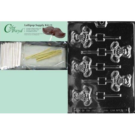 

Cybrtrayd 45StK25G-A069 Spring Bear Lolly Animal Chocolate Candy Mold with Lollipop Supply Kit