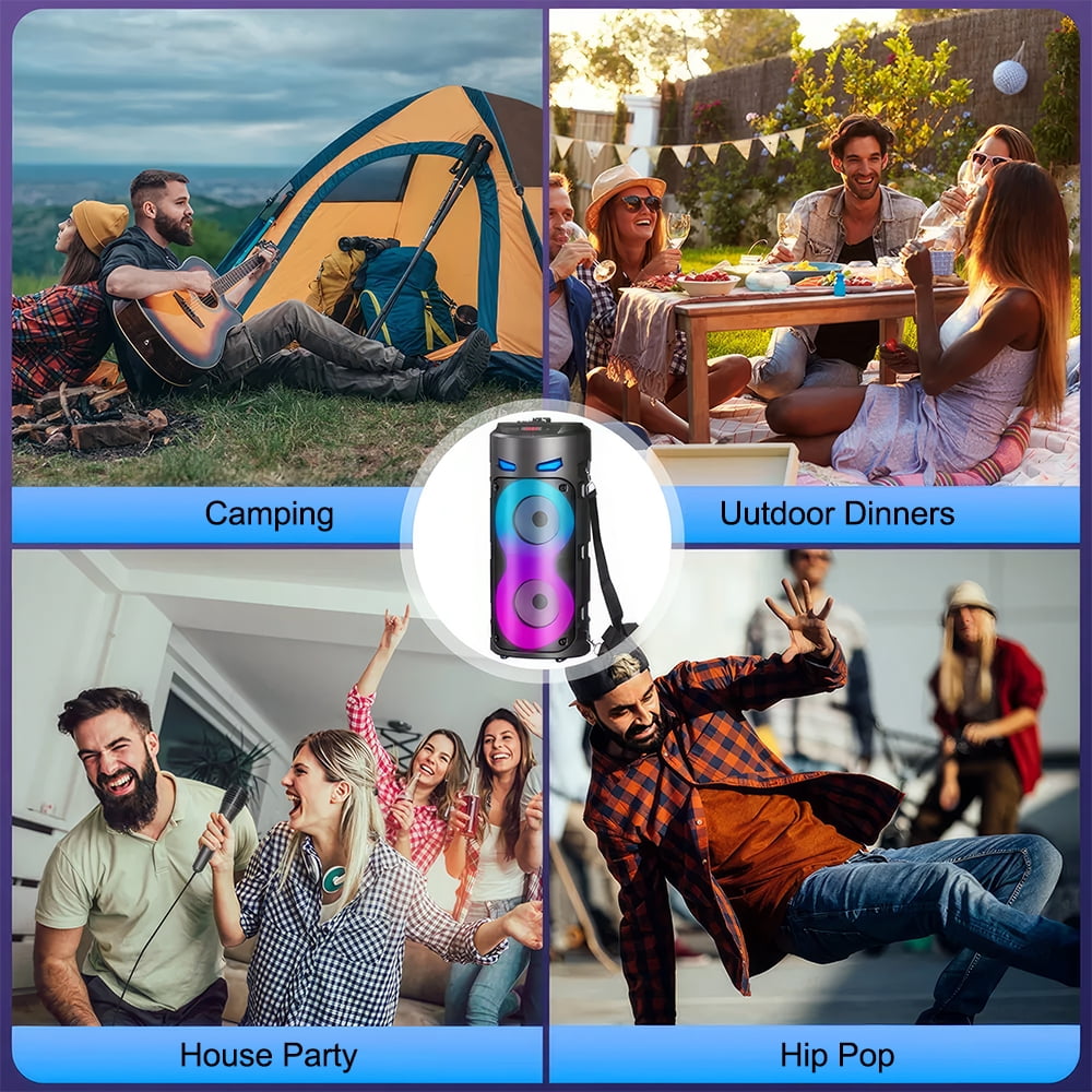 Portable Bluetooth Speaker, RBG Big Powerful Wireless Boombox TWS Pairing Loud Stereo Sound Deep Bass Large Party Speakers with Subwoofer LED Lights for Outdoor Home Camping