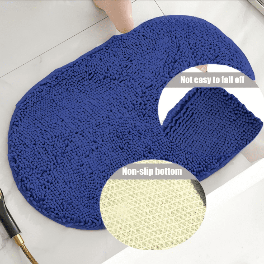 MK Gdledy Chenille Oval Bath Rug 20x32, Rubber Backing Quick Dry Washable Microfiber Mats，Dark Blue