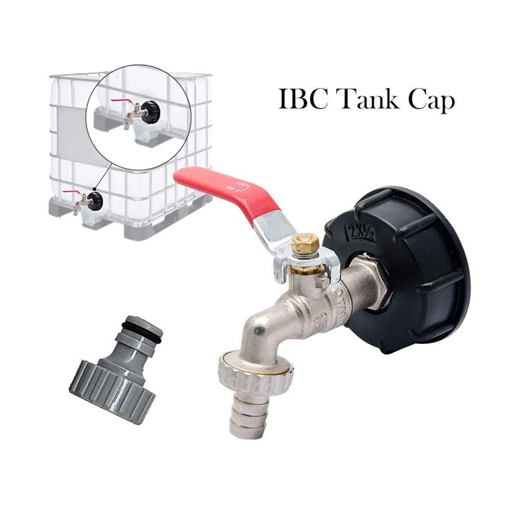 IBC Tank Cap  with Brass Tap & 1/2" Nickle Plated Brass Snap On Connector, 