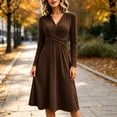 thumbnail image 2 of Ashirexll Long Sleeve Dress for Women A-Line Wrap Style Long Sleeve V-Neck Solid Color Dress with Cross Over Waist, 2 of 7
